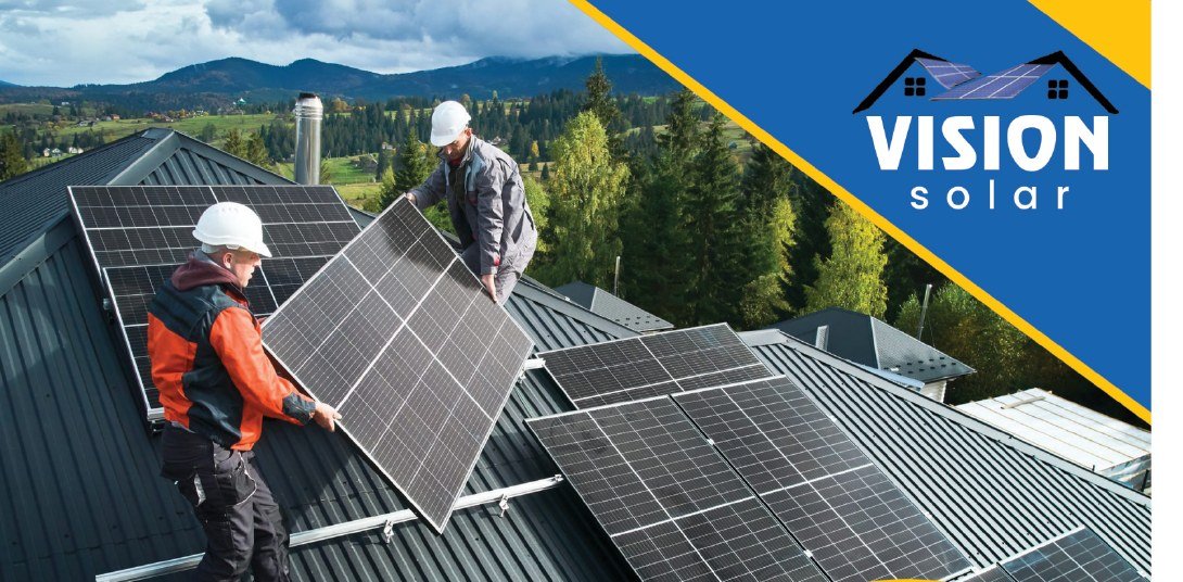 Vision Solar team installing solar panels on a rooftop